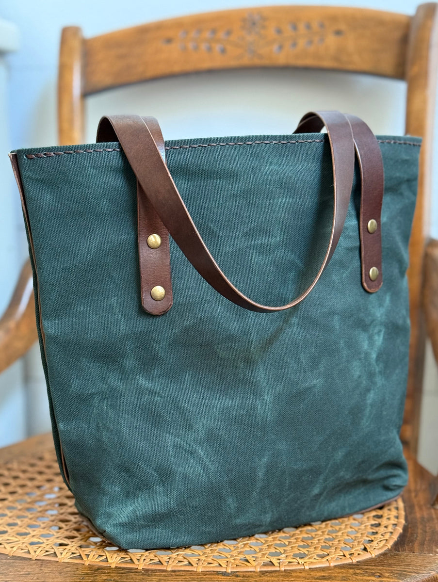Small Waxed Canvas Tote – British Green & Horween Leather