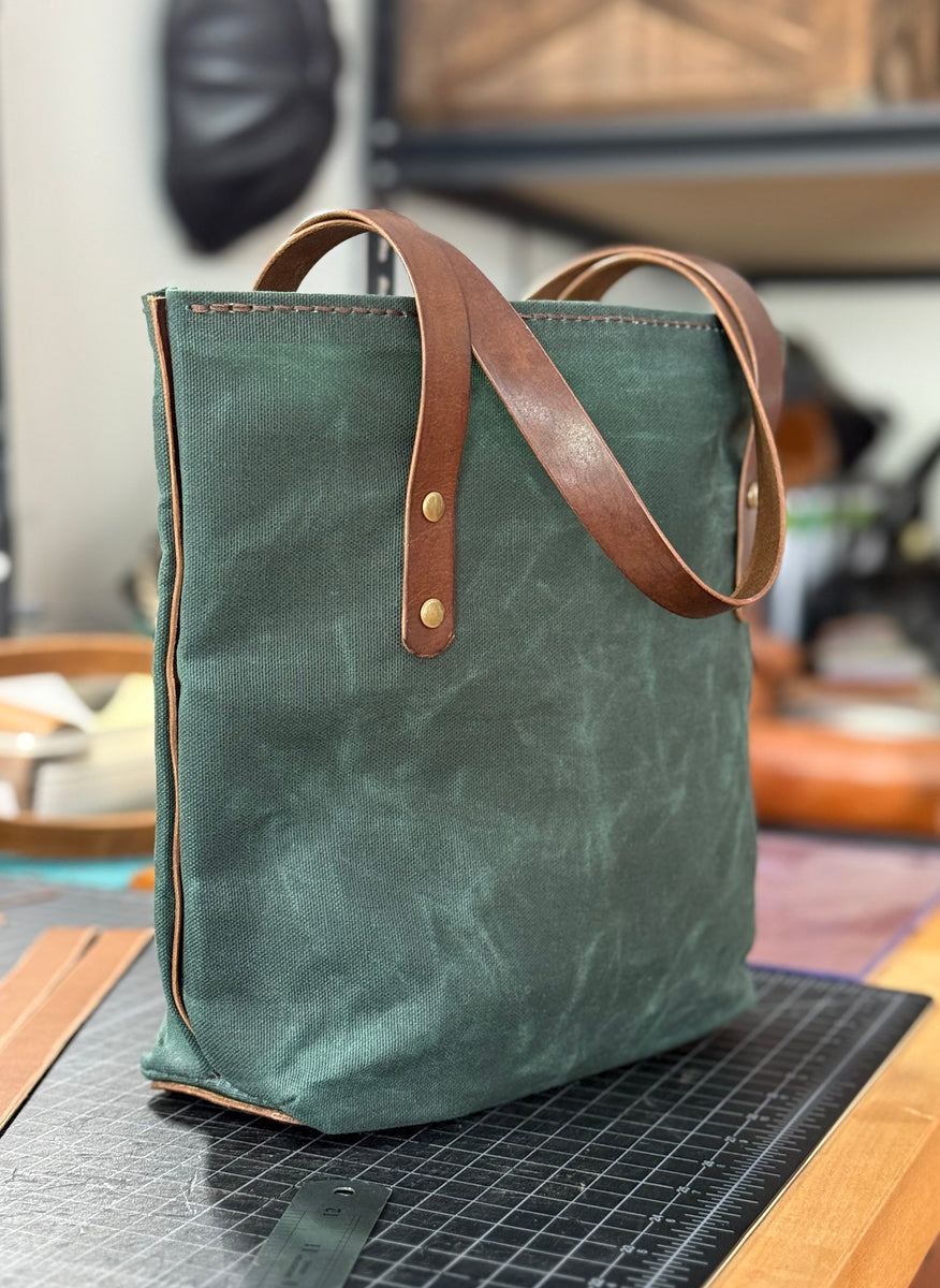 Small Waxed Canvas Tote – British Green & Horween Leather