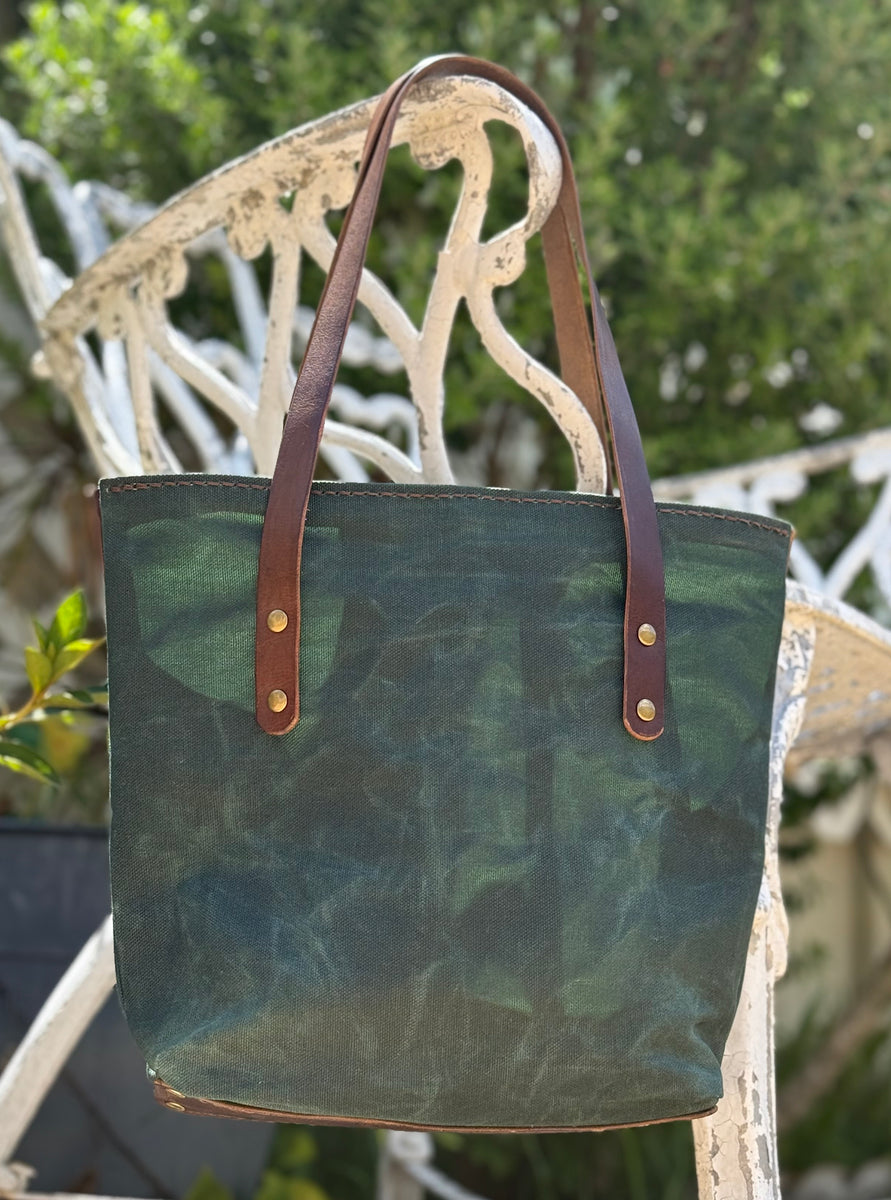 Small Waxed Canvas Tote – British Green & Horween Leather