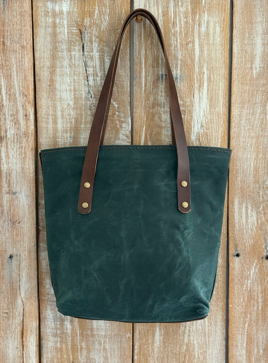 Small Waxed Canvas Tote – British Green & Horween Leather