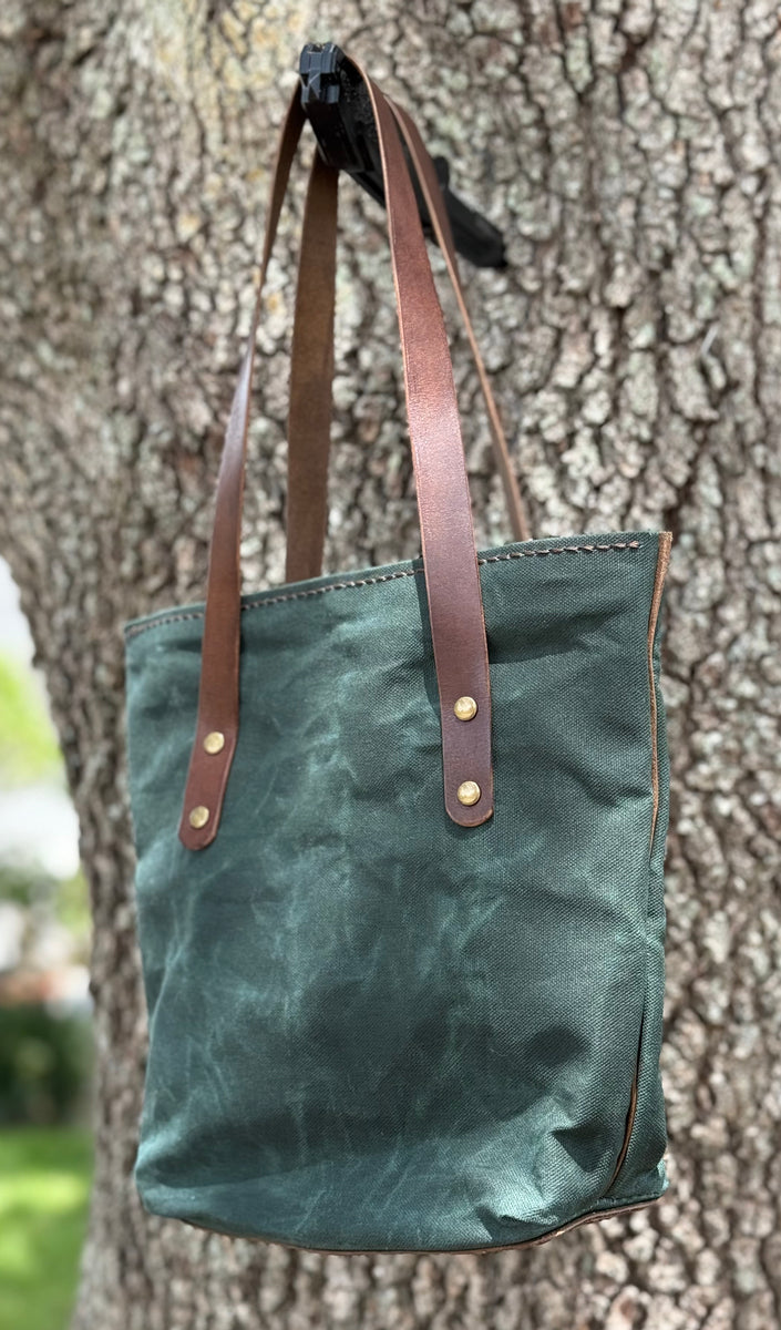 Small Waxed Canvas Tote – British Green & Horween Leather