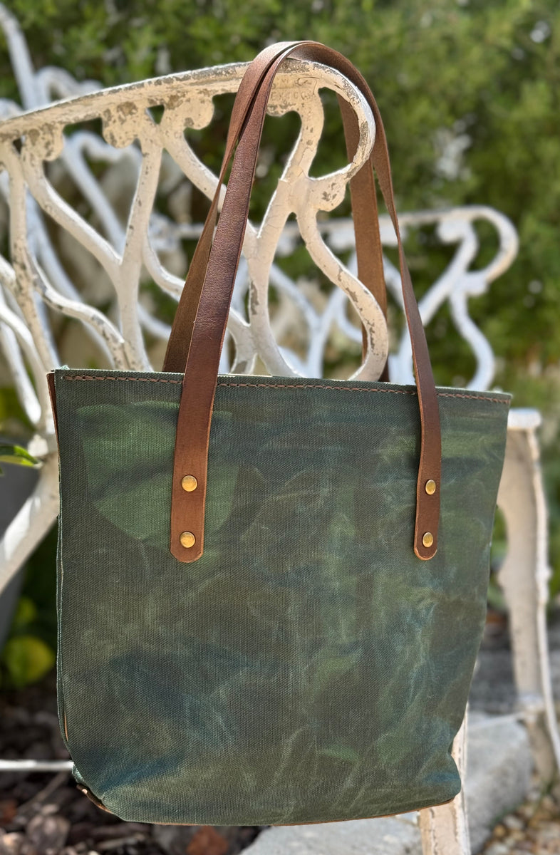 Small Waxed Canvas Tote – British Green & Horween Leather