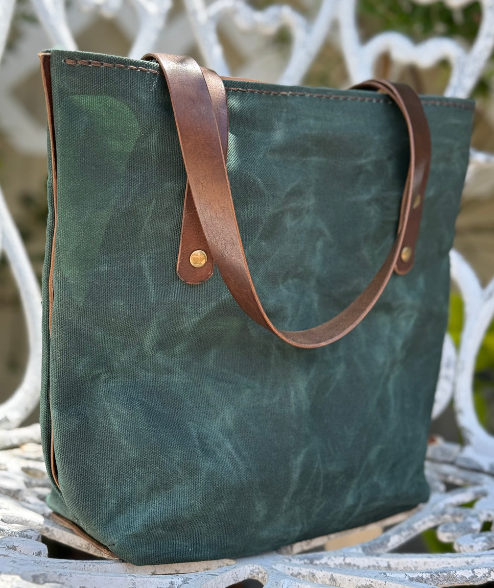 Small Waxed Canvas Tote – British Green & Horween Leather