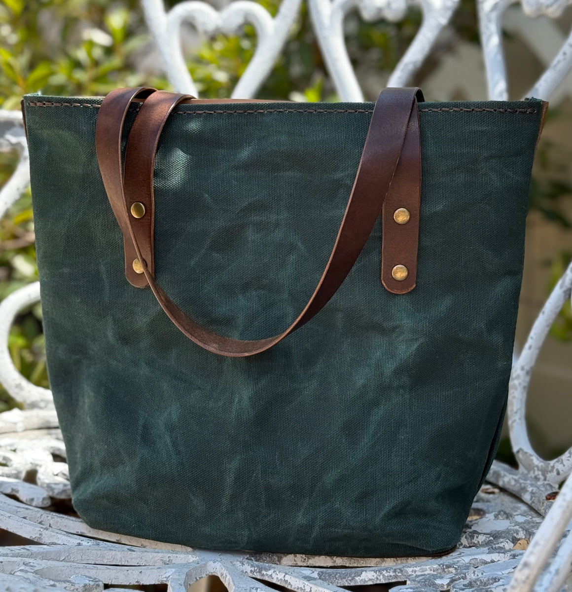 Small Waxed Canvas Tote – British Green & Horween Leather