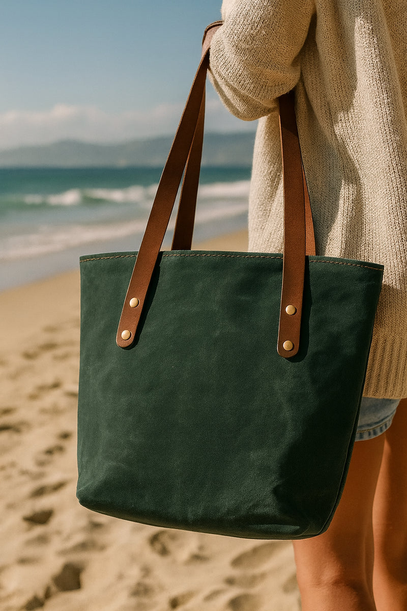 Small Waxed Canvas Tote – British Green & Horween Leather